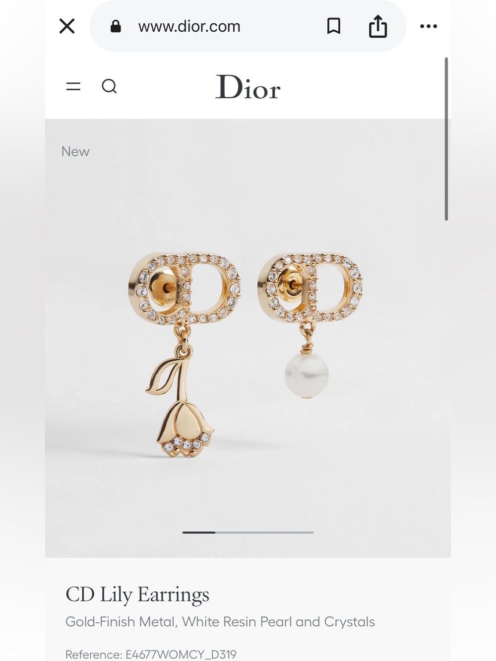 NEW Dior CD Lily Asymmetric Earrings - Gold & Pearl